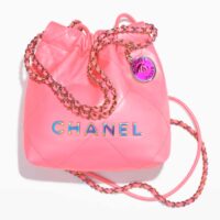 Chanel Women CC 22 Mini Handbag Shiny Calfskin Gold-Tone Metal Coral Pink (7)