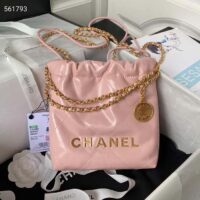 Chanel Women CC 22 Mini Handbag Shiny Calfskin Patchwork Light Pink Purple (8)