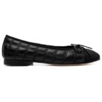 Ballerine Chanel CC da donna in pelle di vitello invecchiata nere con tacco 1 cm