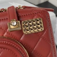 Chanel Women CC Camera Bag Lambskin Gold-Tone Metal Burgundy (7)