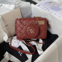 Chanel Women CC Camera Bag Lambskin Gold-Tone Metal Burgundy (7)