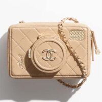 Chanel Women CC Camera Bag Lambskin Gold-Tone Metal Dark Beige (9)