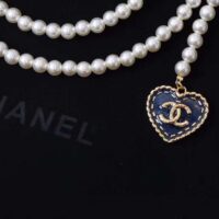 Chanel Women CC Chain Belt Metal Glass Pearls Gold Blue Pearly White (3)