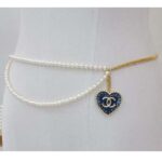 Chanel Women CC Chain Belt Metal Glass Pearls Gold Blue Pearly White - immagine 11