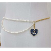 Chanel Women CC Chain Belt Metal Glass Pearls Gold Blue Pearly White (3)