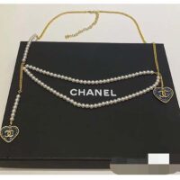 Chanel Women CC Chain Belt Metal Glass Pearls Gold Blue Pearly White (3)