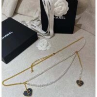 Chanel Women CC Chain Belt Metal Glass Pearls Gold Blue Pearly White (3)