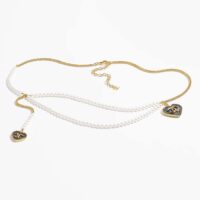 Chanel Women CC Chain Belt Metal Glass Pearls Gold Blue Pearly White (3)