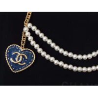Chanel Women CC Chain Belt Metal Glass Pearls Gold Blue Pearly White (3)