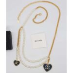 Chanel Women CC Chain Belt Metal Glass Pearls Gold Blue Pearly White - immagine 5