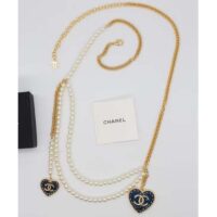 Chanel Women CC Chain Belt Metal Glass Pearls Gold Blue Pearly White (3)