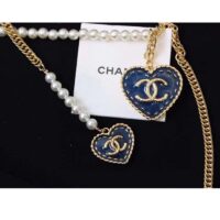 Chanel Women CC Chain Belt Metal Glass Pearls Gold Blue Pearly White (3)