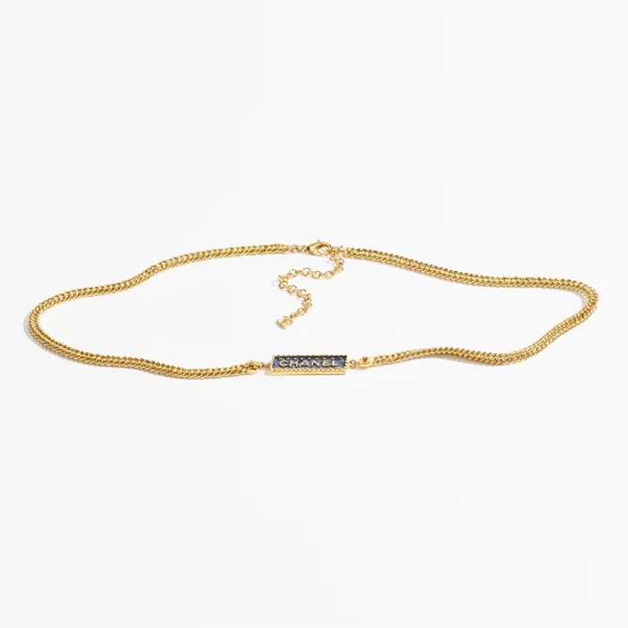 Chanel Women CC Chain Belt Metal Gold Blue