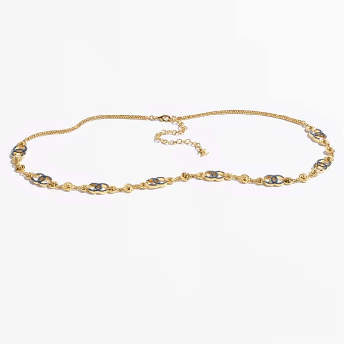 Chanel Women CC Chain Belt Metal Gold Blue Ref. ABC749 B15375 NU456