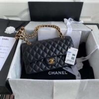 Chanel Women CC Classic 11.12 Handbag Lambskin Gold-Tone Metal Black