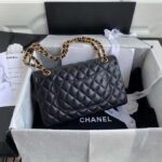 Chanel Women CC Classic 11.12 Handbag Lambskin Gold-Tone Metal Black – Image 3