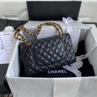 Chanel Women CC Classic 11.12 Handbag Lambskin Gold-Tone Metal Black