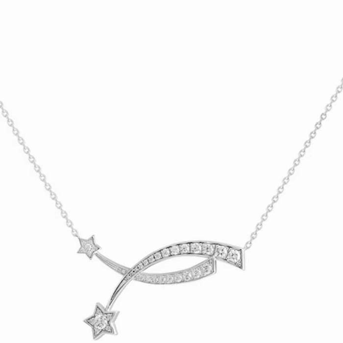 Chanel Women CC Etoile Filante Necklace 18K White Silver Diamonds