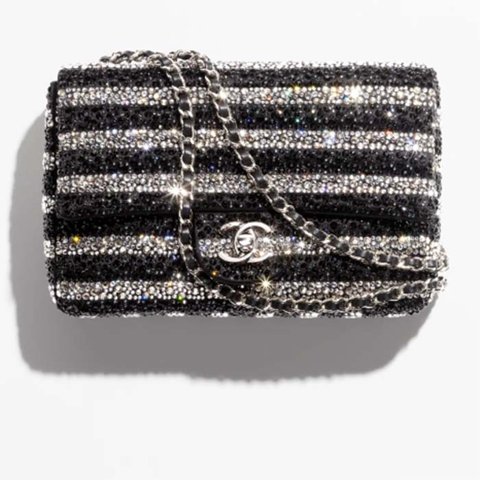 Chanel Women CC Evening Bag Strass Silver-Tone Metal Black Silver
