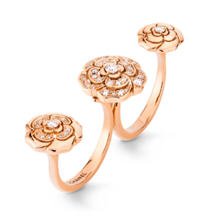 Chanel Women CC Extrait De Camelia Transformable Ring 18K Rose Gold Diamonds