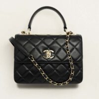 Chanel Women CC Flap Bag Top Handle Lambskin Gold-Tone Metal Black (1)