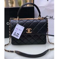 Chanel Women CC Flap Bag Top Handle Lambskin Gold-Tone Metal Black (1)