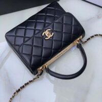 Chanel Women CC Flap Bag Top Handle Lambskin Gold-Tone Metal Black (1)