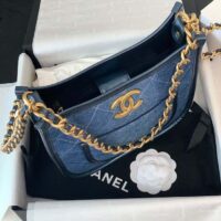 Chanel Women CC Hobo Handbag Washed Denim Gold-Tone Metal Blue (5)