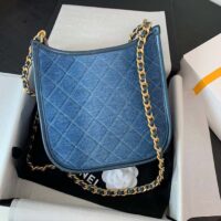 Chanel Women CC Hobo Handbag Washed Denim Gold-Tone Metal Blue (5)