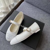 Chanel Women CC Mary Janes Cotton Silk White 1 CM Heel