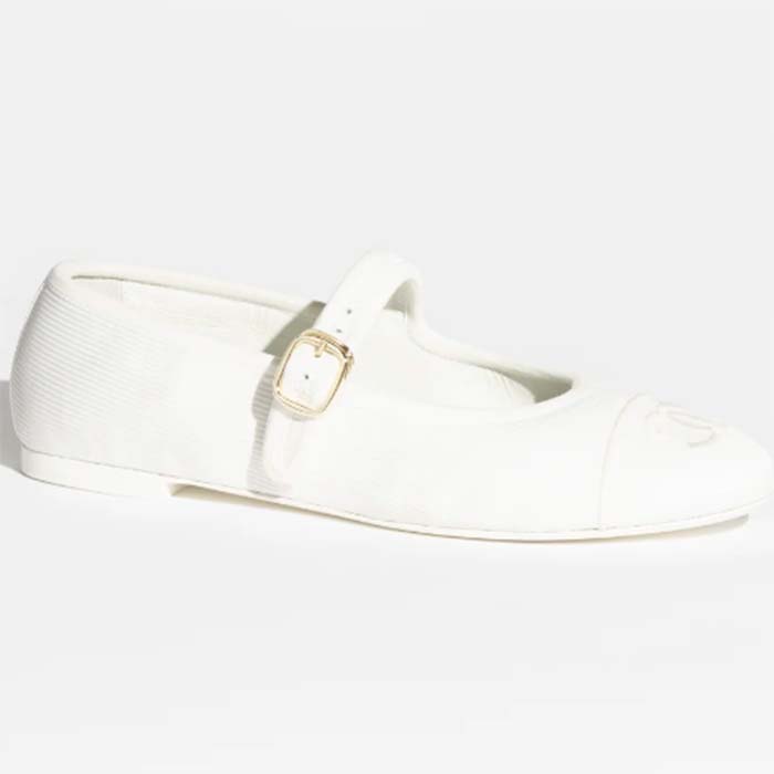 Chanel Women CC Mary Janes Cotton Silk White 1 CM Heel