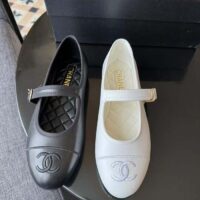 Chanel Women CC Mary Janes Cotton Silk White 1 CM Heel