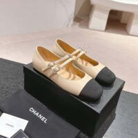 Chanel Women CC Mary Janes Lambskin Grosgrain Beige Black 0.5 CM Heel (1)