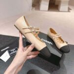 Chanel Women CC Mary Janes Lambskin Grosgrain Beige Black 0.5 CM Heel - Imagen 6