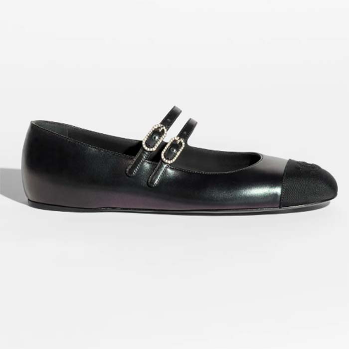 Chanel Women CC Mary Janes Lambskin Grosgrain Black 0.5 CM Heel