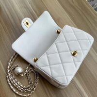Chanel Women CC Mini Flap Bag Lambskin Imitation Pearls White (8)