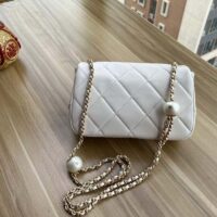 Chanel Women CC Mini Flap Bag Lambskin Imitation Pearls White (8)