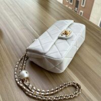 Chanel Women CC Mini Flap Bag Lambskin Imitation Pearls White (8)