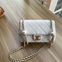 Chanel Women CC Mini Flap Bag Lambskin Imitation Pearls White (8)