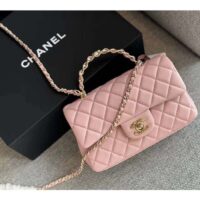 Chanel Women CC Mini Flap Bag Top Handle Lambskin Resin Light Pink (10)