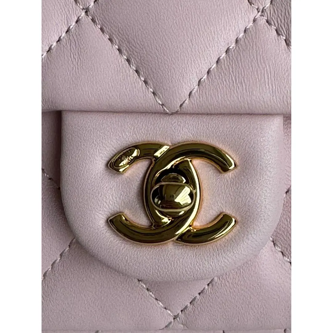 Chanel Women CC Mini Flap Bag Top Handle Lambskin Resin Light Pink