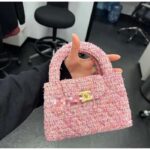 Chanel Women CC Mini Shopping Bag Cotton Tweed Gold-Tone Metal Pink Ecru - Image 9