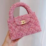 Chanel Women CC Mini Shopping Bag Cotton Tweed Gold-Tone Metal Pink Ecru - Image 5