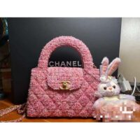 Chanel Women CC Mini Shopping Bag Cotton Tweed Gold-Tone Metal Pink Ecru (8)