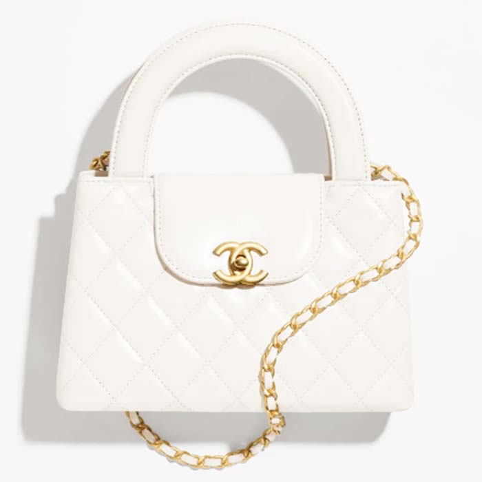 Chanel Women CC Mini Shopping Bag Shiny Crumpled Calfskin White