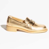 Chanel Women CC Moccasins Laminated Lambskin Metal Gold 3 CM Heel (10)