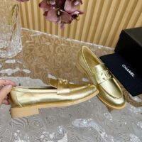 Chanel Women CC Moccasins Laminated Lambskin Metal Gold 3 CM Heel (10)