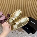 Chanel Women CC Moccasins Laminated Lambskin Metal Gold 3 CM Heel - immagine 9
