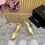 Chanel Women CC Moccasins Laminated Lambskin Metal Gold 3 CM Heel - immagine 6