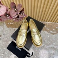 Chanel Women CC Moccasins Laminated Lambskin Metal Gold 3 CM Heel (10)